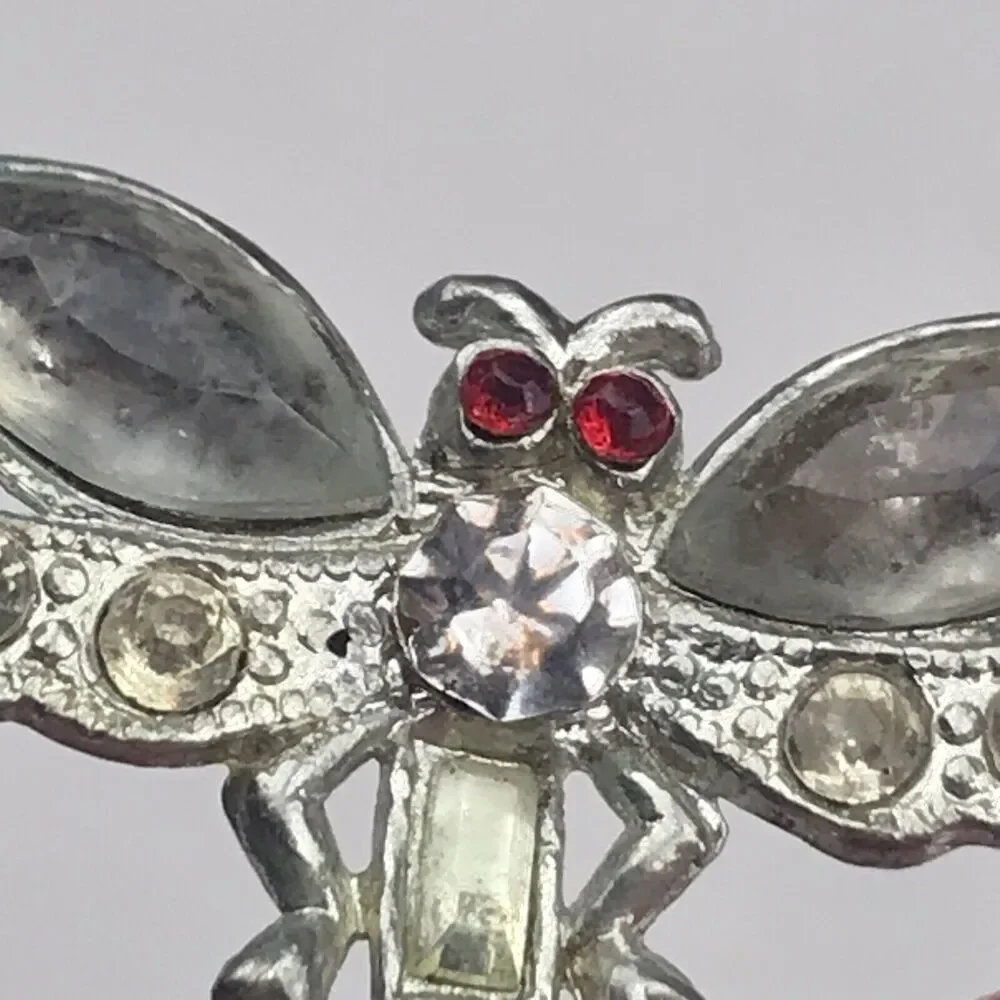 Dragonfly Pin Brooch Red Eyes Jeweled Vintage